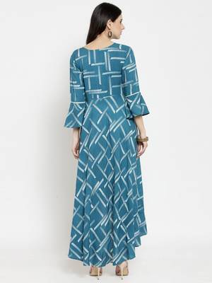 Indibelle Teal woven rayon kurti with trouser 3