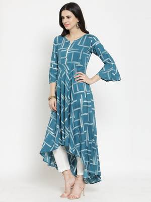 Indibelle Teal woven rayon kurti with trouser 4