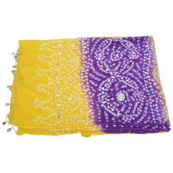 Yellow Purple Bandhej Cotton Hand Work Dupatta 5