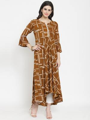 Brown woven rayon kurti with trouser 1