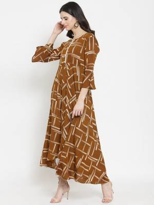 Brown woven rayon kurti with trouser 4