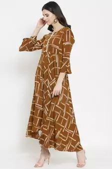 Brown woven rayon kurti with trouser