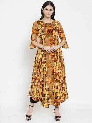 Indibelle Orange woven rayon kurti with trouser 1