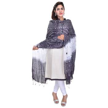 Black White Bandhej Cotton Hand Work Dupatta 1
