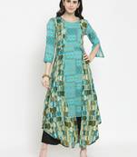 Indibelle Teal woven rayon kurta with trouser