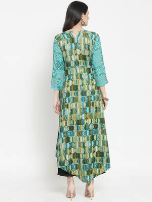 Indibelle Teal woven rayon kurta with trouser 3