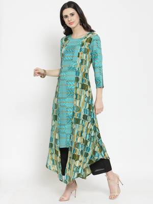 Indibelle Teal woven rayon kurta with trouser 4