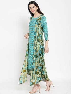 Indibelle Teal woven rayon kurti with trouser 4