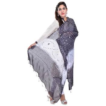 Black White Bandhej Cotton Hand Work Dupatta 3