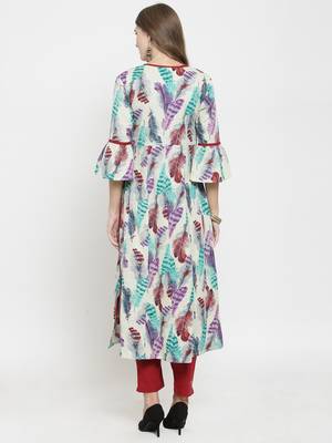 Beige woven cotton kurti with trouser 3