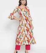 Indibelle Cream woven cotton kurti with trouser