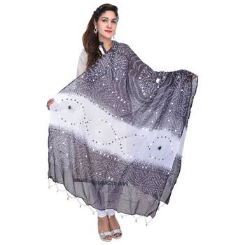 Black White Bandhej Cotton Hand Work Dupatta 4