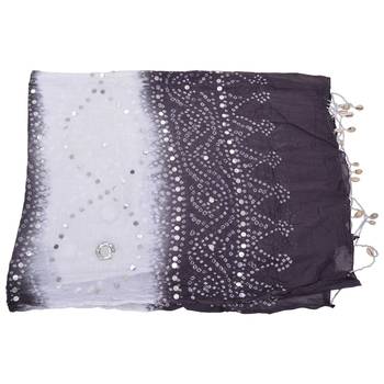 Black White Bandhej Cotton Hand Work Dupatta 5