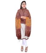 Brown Orange Bandhej Cotton Hand Work Dupatta