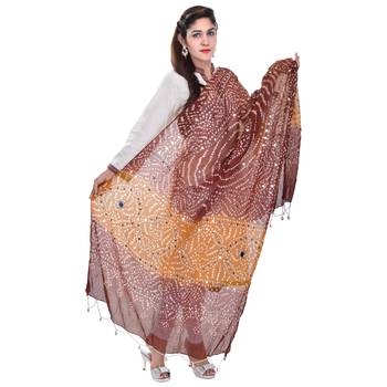 Brown Orange Bandhej Cotton Hand Work Dupatta 2