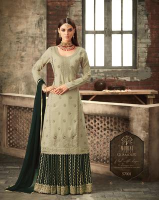 Light-green embroidered faux georgette salwar with dupatta 1
