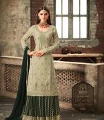Light-green embroidered faux georgette salwar with dupatta