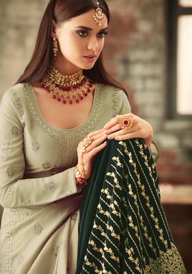 Light-green embroidered faux georgette salwar with dupatta 2