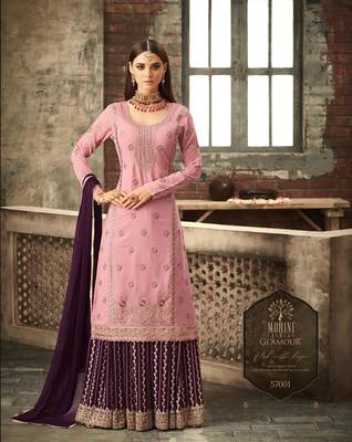 Pink embroidered faux georgette salwar with dupatta 1