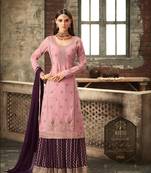 Pink embroidered faux georgette salwar with dupatta