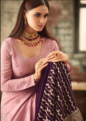 Pink embroidered faux georgette salwar with dupatta 2