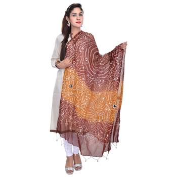 Brown Orange Bandhej Cotton Hand Work Dupatta 4