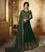 Green embroidered faux georgette anarkali with dupatta