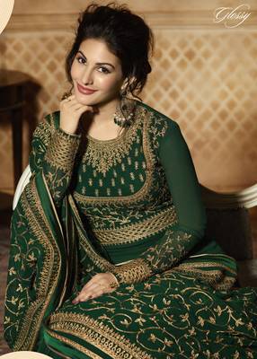 Green embroidered faux georgette anarkali with dupatta 2