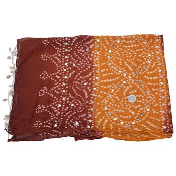 Brown Orange Bandhej Cotton Hand Work Dupatta 5