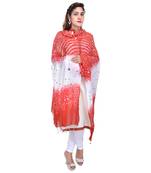 Red White Bandhej Cotton Hand Work Dupatta