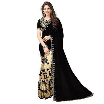 Black plain georgette saree with blouse 1
