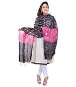 Pink Black Bandhej Cotton Hand Work Dupatta