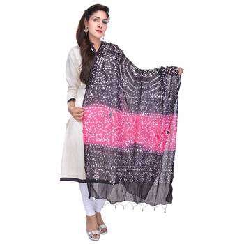 Pink Black Bandhej Cotton Hand Work Dupatta 2