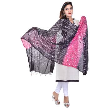 Pink Black Bandhej Cotton Hand Work Dupatta 3