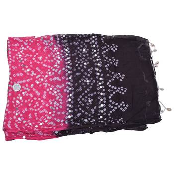 Pink Black Bandhej Cotton Hand Work Dupatta 5