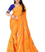 Orange embroidered paper cotton saree with blouse