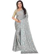Grey printed georgette saree with blouse