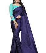Navy blue plain paper cotton saree with blouse