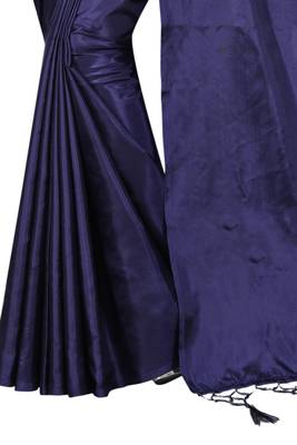 Navy blue plain paper cotton saree with blouse 2