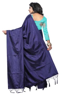 Navy blue plain paper cotton saree with blouse 4
