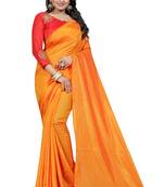 Orange plain paper cotton saree with blouse