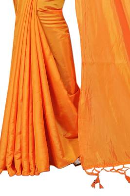 Orange plain paper cotton saree with blouse 2