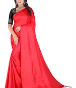Red plain paper cotton saree with blouse