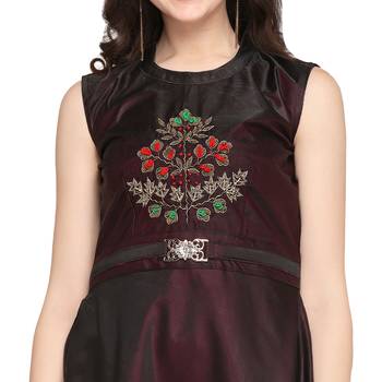 Burgundy hand embroidery taffeta salwar 2
