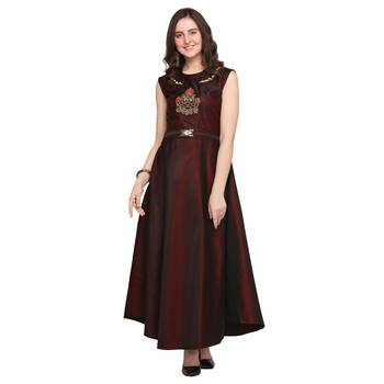 Dark-maroon hand embroidery taffeta salwar 1