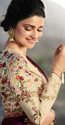 Wine Embroidered Silk Blend Saree With Blouse 3