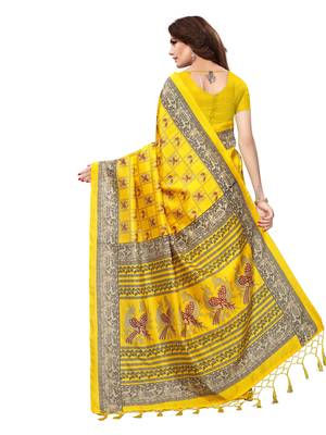 Yellow Printed Art Silk Saree With Blouse 4