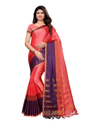 Pink Woven Poly Silk Saree With Blouse 1