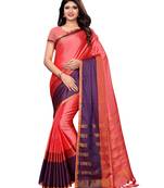 Pink Woven Poly Silk Saree With Blouse