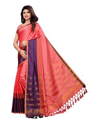 Pink Woven Poly Silk Saree With Blouse 2